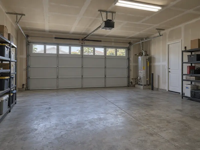 Typical empty two-car garage before conversion