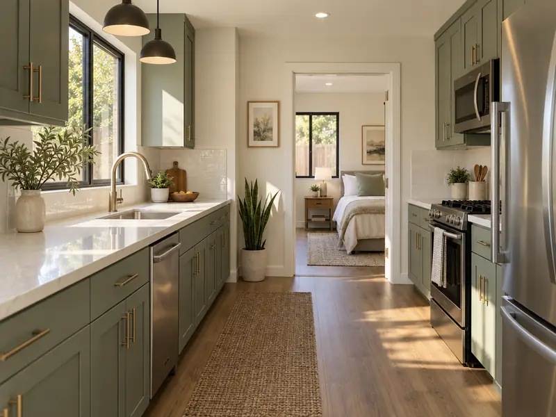 One-bedroom ADU example: converted garage interior